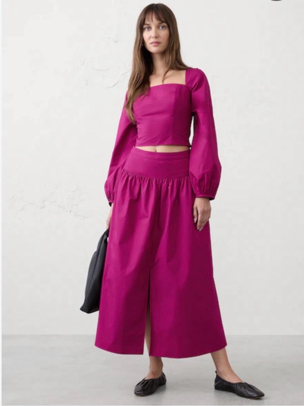 NWT Banana Republic Poplin Dropped-Waist Maxi Skirt Cami Berry Size 0